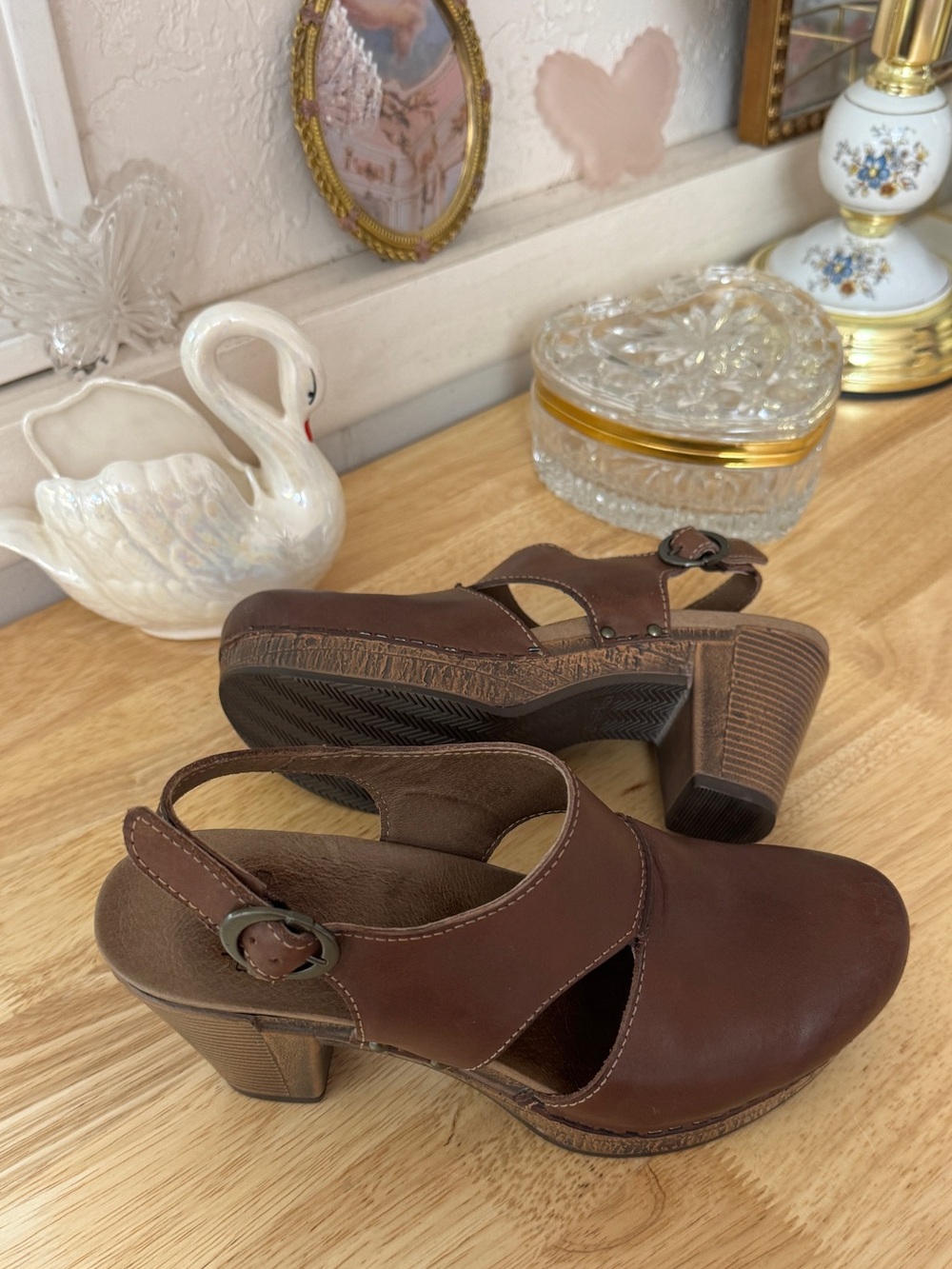 Dansko Brown Leather Platform Clogs EU 37 Y2K Boho Chunky Heeled Sandals - Picture 6 of 15